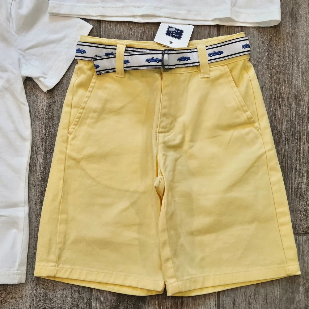 Janie and Jack Tee Shorts Lot of 4 Boys 6 NEW Blue White Yellow Dog Car Preppy